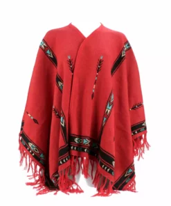 Lucchesse-inc Alpaca Fleece Poncho :: Red/Turquoise APPAREL
