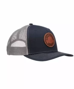 Lucchesse-inc Hats Leather Patch Cap Round :: Navy + Charcoal