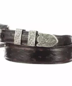 Lucchese-inc Full Quill Ostrich Tapered :: Black Cherry Belts